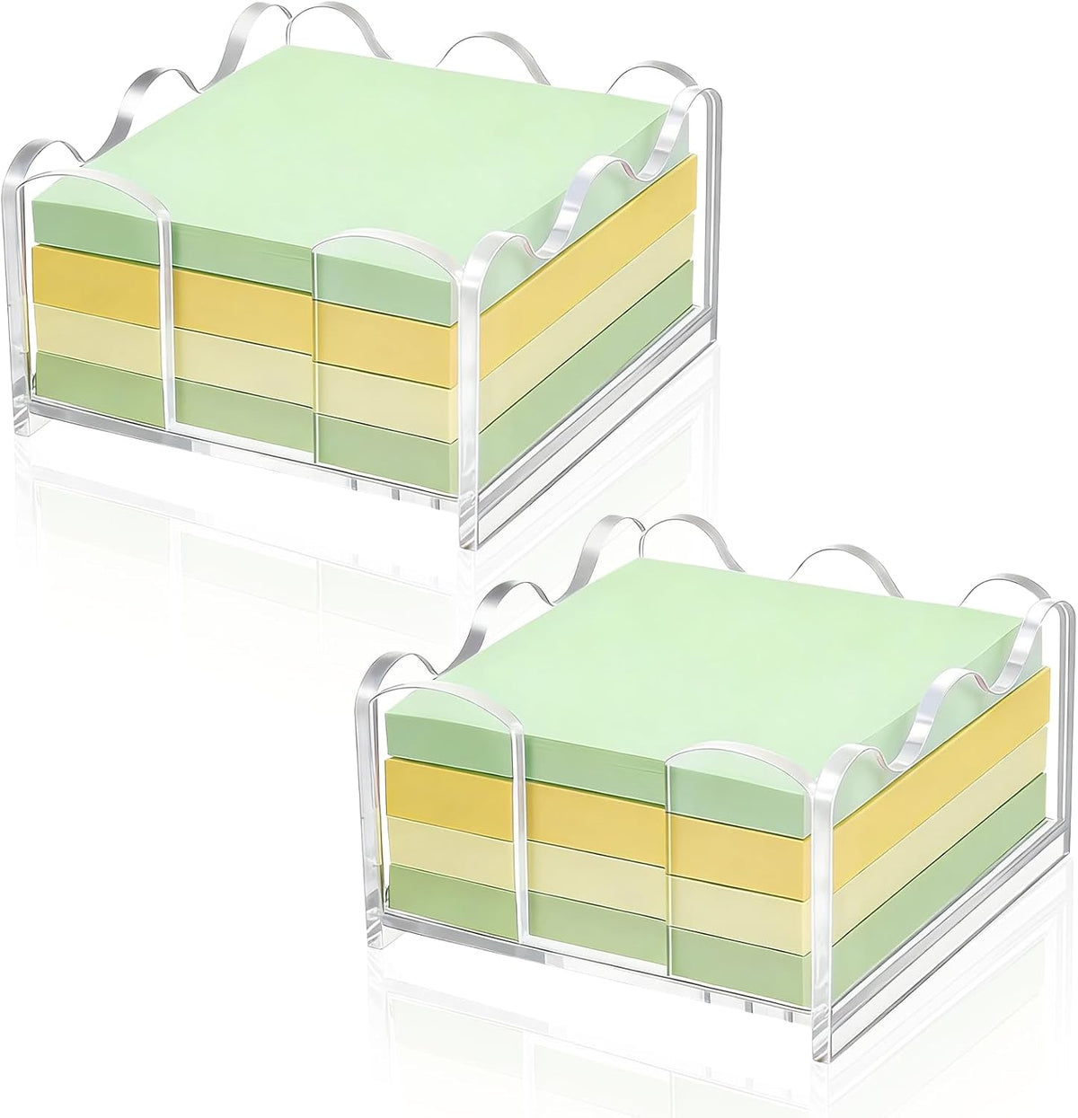 Acrylic Sticky Note Holder 3x3 Inch - Clear Cute Notepad Holder with Scalloped Wave Design, Sticky Note Dispenser Desk Organizer for Office Home Desk, Memo Pad Holder for 3x3 Notes(2)