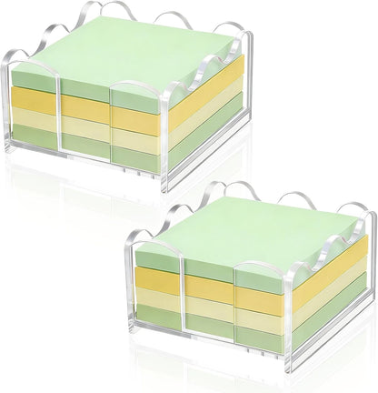 Acrylic Sticky Note Holder 3x3 Inch - Clear Cute Notepad Holder with Scalloped Wave Design, Sticky Note Dispenser Desk Organizer for Office Home Desk, Memo Pad Holder for 3x3 Notes(2)