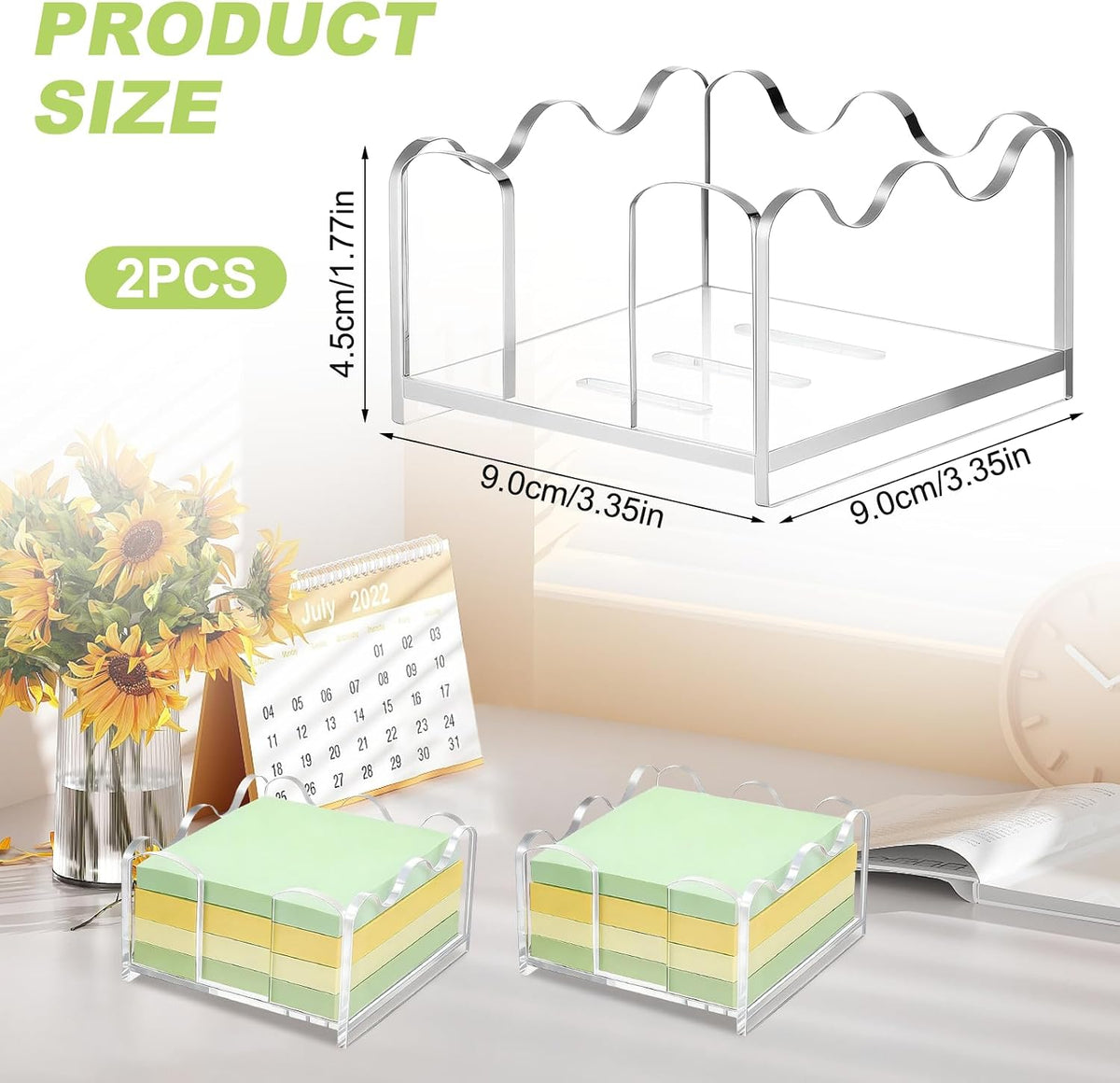 Acrylic Sticky Note Holder 3x3 Inch - Clear Cute Notepad Holder with Scalloped Wave Design, Sticky Note Dispenser Desk Organizer for Office Home Desk, Memo Pad Holder for 3x3 Notes(2)