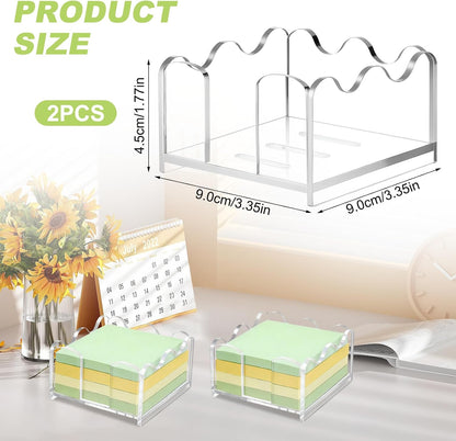 Acrylic Sticky Note Holder 3x3 Inch - Clear Cute Notepad Holder with Scalloped Wave Design, Sticky Note Dispenser Desk Organizer for Office Home Desk, Memo Pad Holder for 3x3 Notes(2)