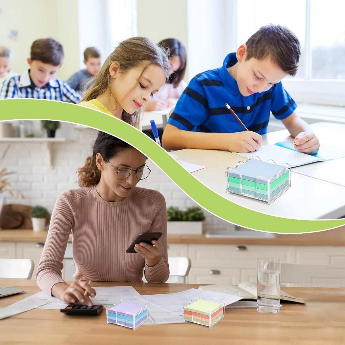Acrylic Sticky Note Holder 3x3 Inch - Clear Cute Notepad Holder with Scalloped Wave Design, Sticky Note Dispenser Desk Organizer for Office Home Desk, Memo Pad Holder for 3x3 Notes(2)