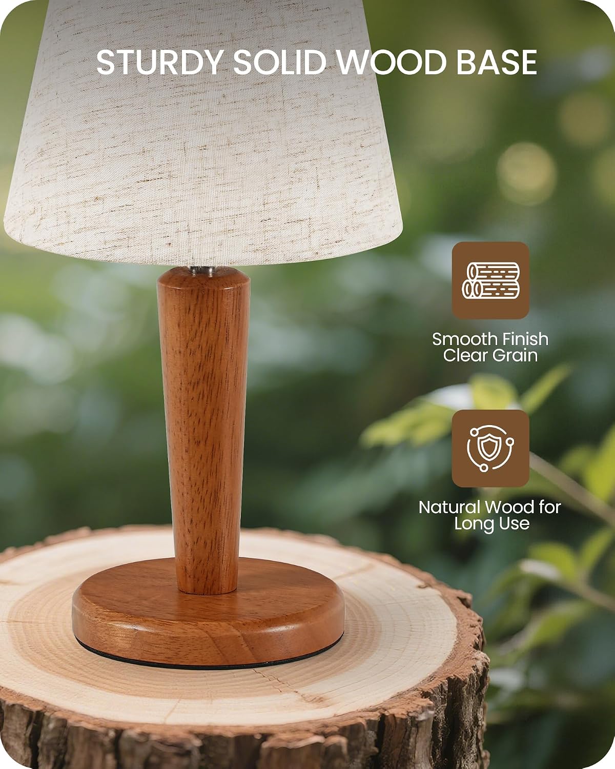 12" Wood Bedside Table Lamps Set of 2, Small Desk Lamps for Small Places, 3 Color Temperatures with Memory, Beige Linen Shade & E26 Bulbs, for Bedroom Living Room Office LE13TLP205