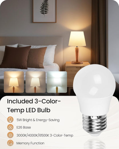 12" Wood Bedside Table Lamps Set of 2, Small Desk Lamps for Small Places, 3 Color Temperatures with Memory, Beige Linen Shade & E26 Bulbs, for Bedroom Living Room Office LE13TLP205