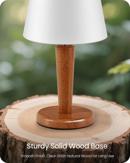 12" Wood Bedside Table Lamps Set of 2, Small Desk Lamps for Small Places, 3 Color Temperatures with Memory, Beige Linen Shade & E26 Bulbs, for Bedroom Living Room Office LE13TLP205