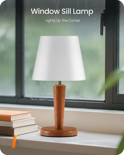 12" Wood Bedside Table Lamps Set of 2, Small Desk Lamps for Small Places, 3 Color Temperatures with Memory, Beige Linen Shade & E26 Bulbs, for Bedroom Living Room Office LE13TLP205