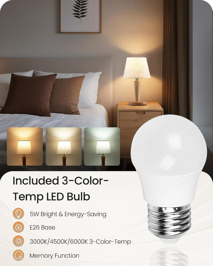 12" Wood Bedside Table Lamps Set of 2, Small Desk Lamps for Small Places, 3 Color Temperatures with Memory, Beige Linen Shade & E26 Bulbs, for Bedroom Living Room Office LE13TLP205