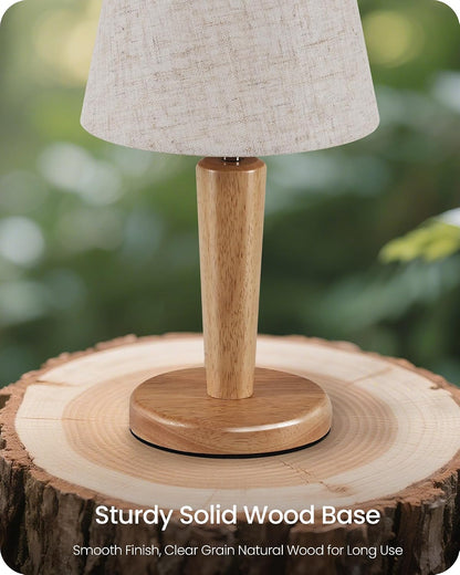 12" Wood Bedside Table Lamps Set of 2, Small Desk Lamps for Small Places, 3 Color Temperatures with Memory, Beige Linen Shade & E26 Bulbs, for Bedroom Living Room Office LE13TLP205