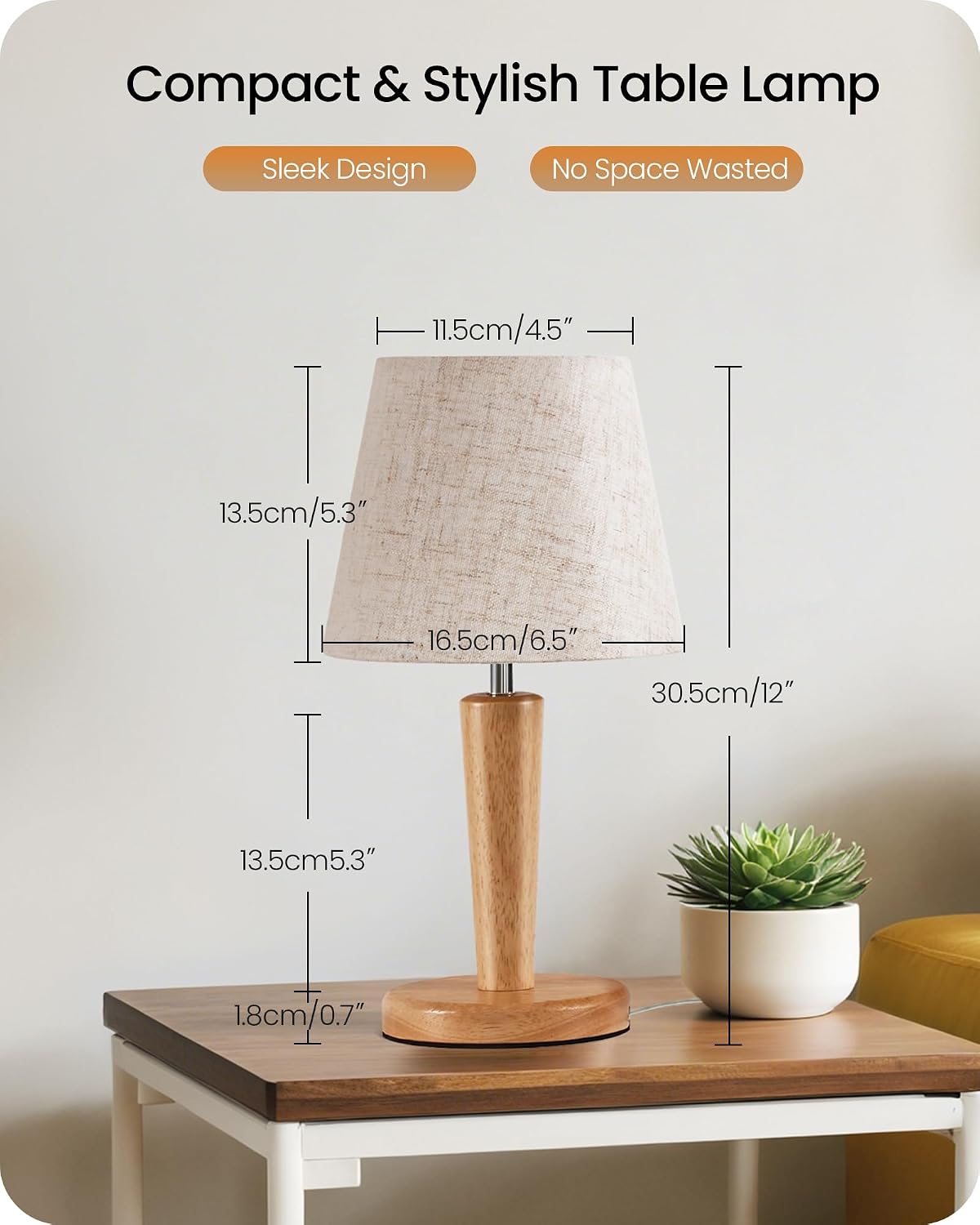 12" Wood Bedside Table Lamps Set of 2, Small Desk Lamps for Small Places, 3 Color Temperatures with Memory, Beige Linen Shade & E26 Bulbs, for Bedroom Living Room Office LE13TLP205