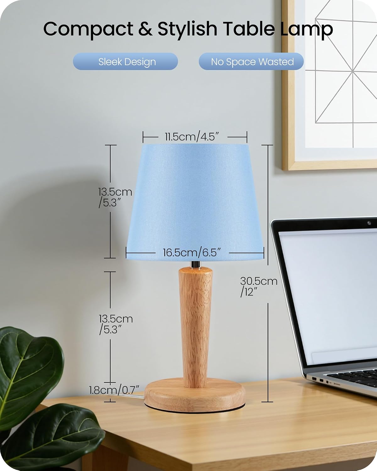 12" Wood Bedside Table Lamps Set of 2, Small Desk Lamps for Small Places, 3 Color Temperatures with Memory, Beige Linen Shade & E26 Bulbs, for Bedroom Living Room Office LE13TLP205