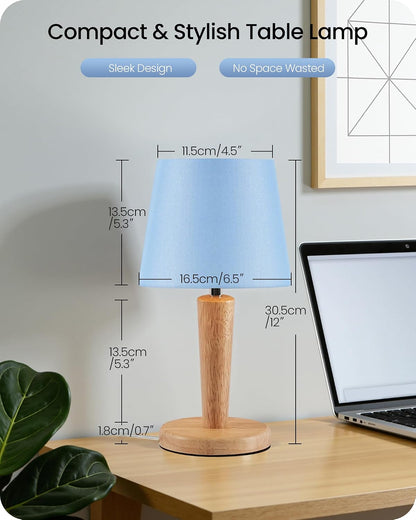 12" Wood Bedside Table Lamps Set of 2, Small Desk Lamps for Small Places, 3 Color Temperatures with Memory, Beige Linen Shade & E26 Bulbs, for Bedroom Living Room Office LE13TLP205