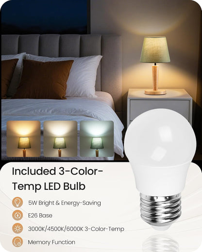 12" Wood Bedside Table Lamps Set of 2, Small Desk Lamps for Small Places, 3 Color Temperatures with Memory, Beige Linen Shade & E26 Bulbs, for Bedroom Living Room Office LE13TLP205
