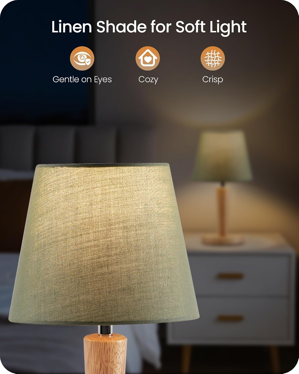12" Wood Bedside Table Lamps Set of 2, Small Desk Lamps for Small Places, 3 Color Temperatures with Memory, Beige Linen Shade & E26 Bulbs, for Bedroom Living Room Office LE13TLP205