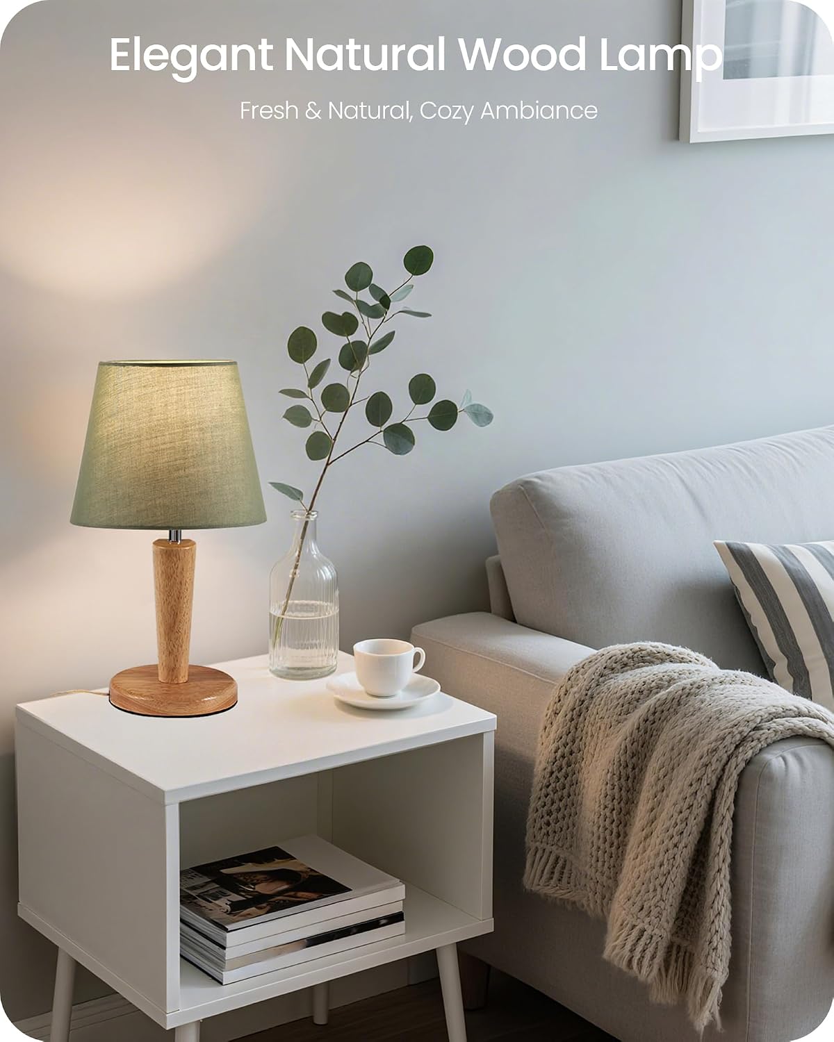 12" Wood Bedside Table Lamps Set of 2, Small Desk Lamps for Small Places, 3 Color Temperatures with Memory, Beige Linen Shade & E26 Bulbs, for Bedroom Living Room Office LE13TLP205