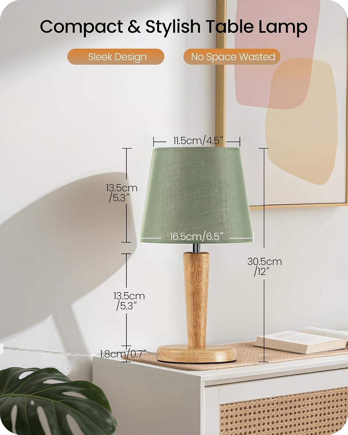 12" Wood Bedside Table Lamps Set of 2, Small Desk Lamps for Small Places, 3 Color Temperatures with Memory, Beige Linen Shade & E26 Bulbs, for Bedroom Living Room Office LE13TLP205