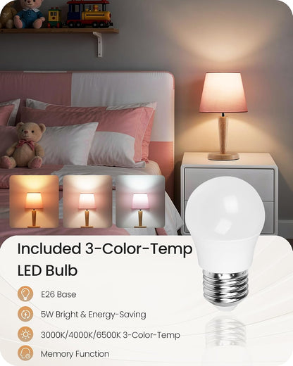 12" Wood Bedside Table Lamps Set of 2, Small Desk Lamps for Small Places, 3 Color Temperatures with Memory, Beige Linen Shade & E26 Bulbs, for Bedroom Living Room Office LE13TLP205
