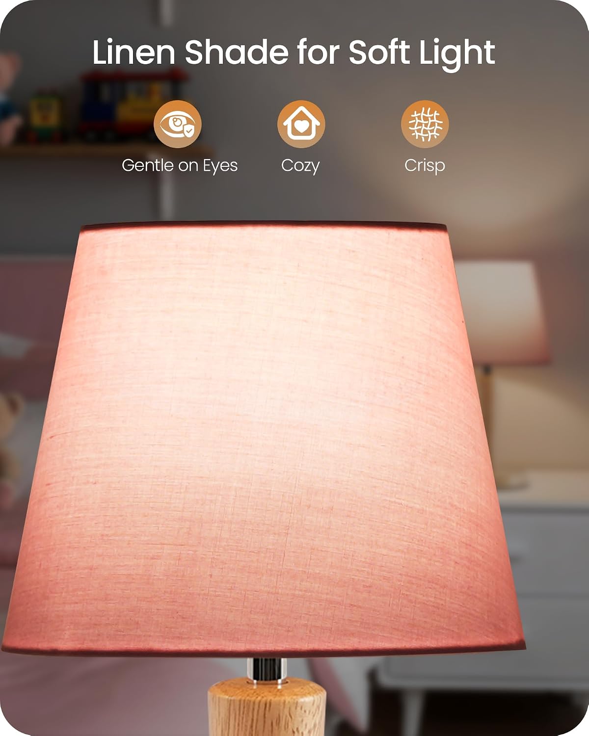 12" Wood Bedside Table Lamps Set of 2, Small Desk Lamps for Small Places, 3 Color Temperatures with Memory, Beige Linen Shade & E26 Bulbs, for Bedroom Living Room Office LE13TLP205
