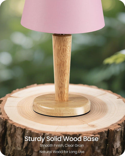 12" Wood Bedside Table Lamps Set of 2, Small Desk Lamps for Small Places, 3 Color Temperatures with Memory, Beige Linen Shade & E26 Bulbs, for Bedroom Living Room Office LE13TLP205