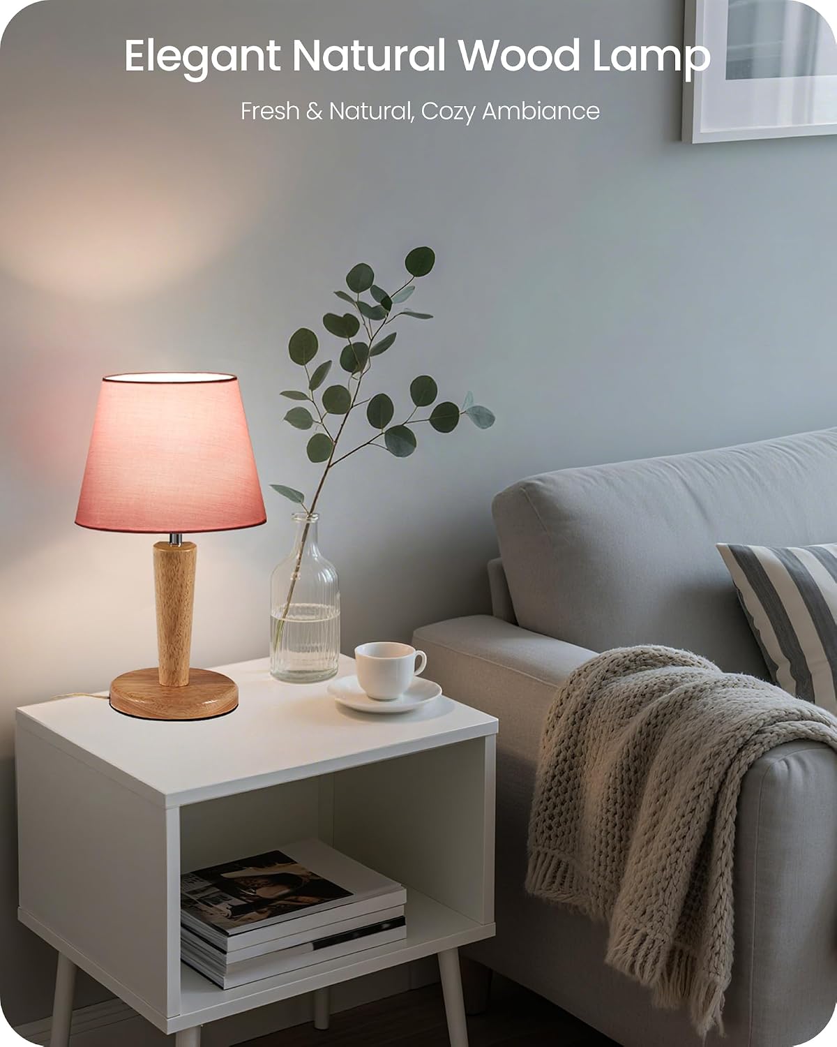 12" Wood Bedside Table Lamps Set of 2, Small Desk Lamps for Small Places, 3 Color Temperatures with Memory, Beige Linen Shade & E26 Bulbs, for Bedroom Living Room Office LE13TLP205