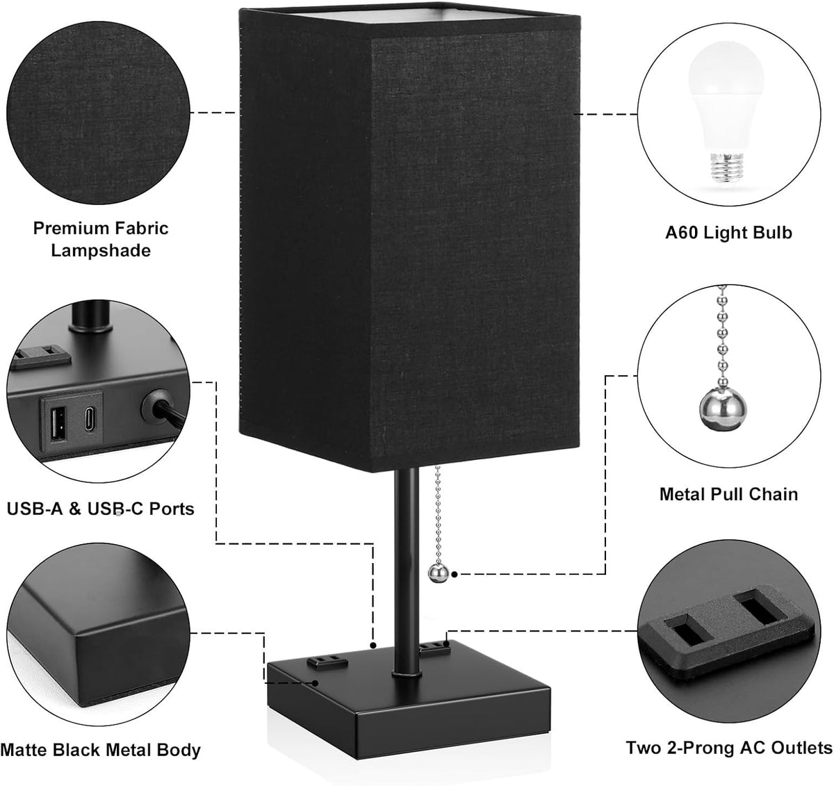 Wood-Grain Small Bedside Lamp for Bedroom - Square Cream Fabric Shade