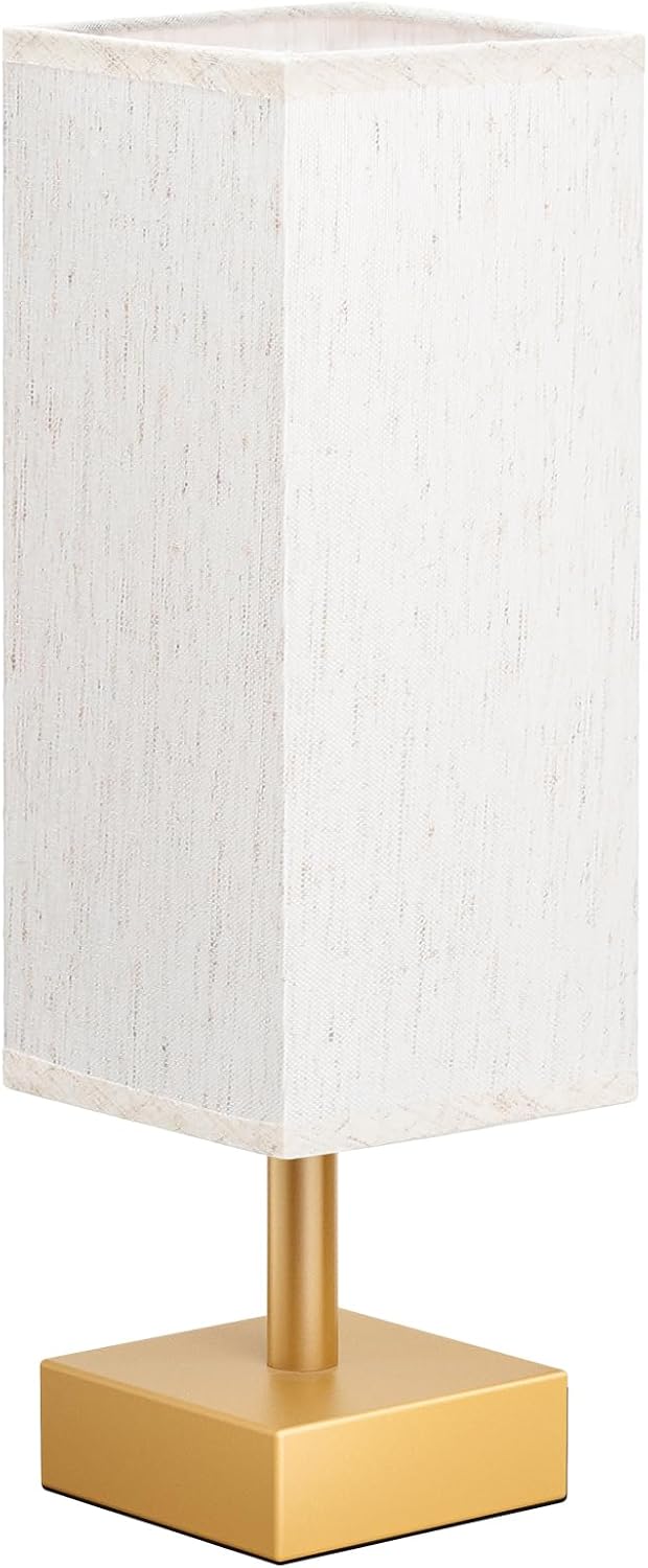Wood-Grain Small Bedside Lamp for Bedroom - Square Cream Fabric Shade