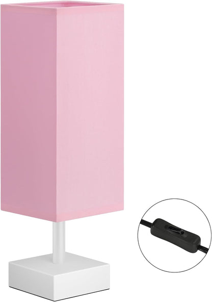 Wood-Grain Small Bedside Lamp for Bedroom - Square Cream Fabric Shade