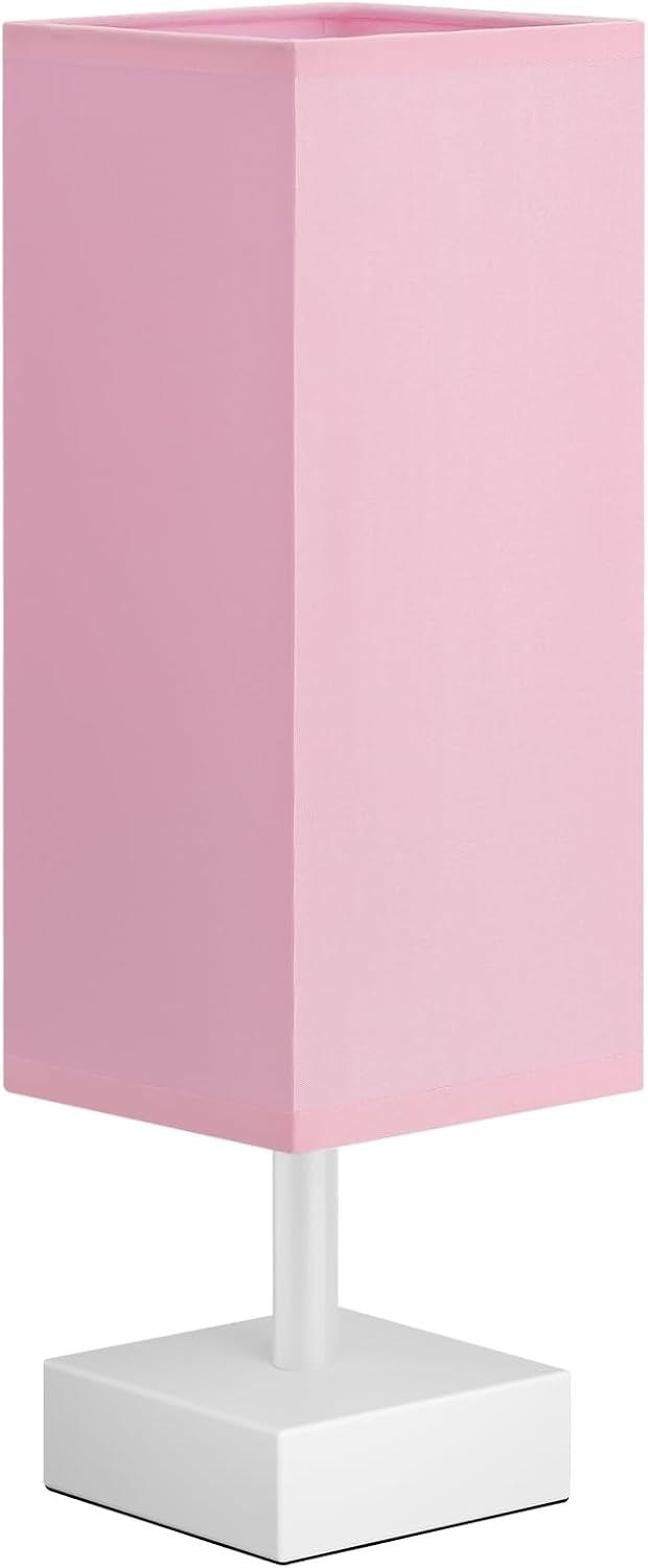 Wood-Grain Small Bedside Lamp for Bedroom - Square Cream Fabric Shade