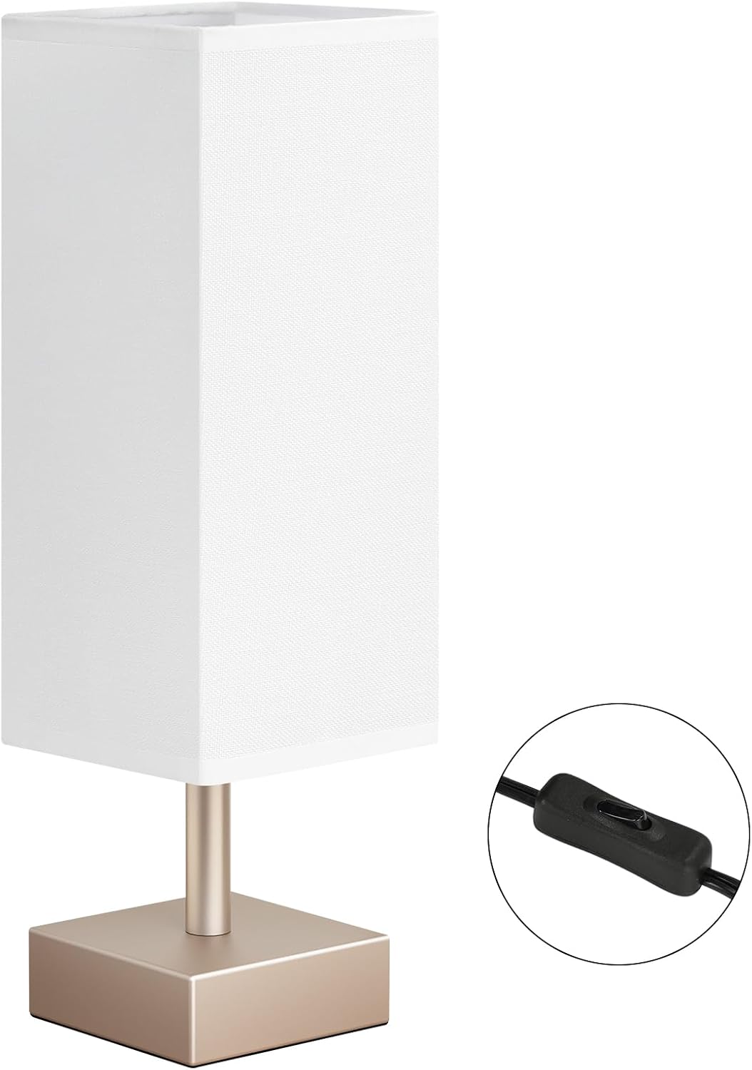 Wood-Grain Small Bedside Lamp for Bedroom - Square Cream Fabric Shade