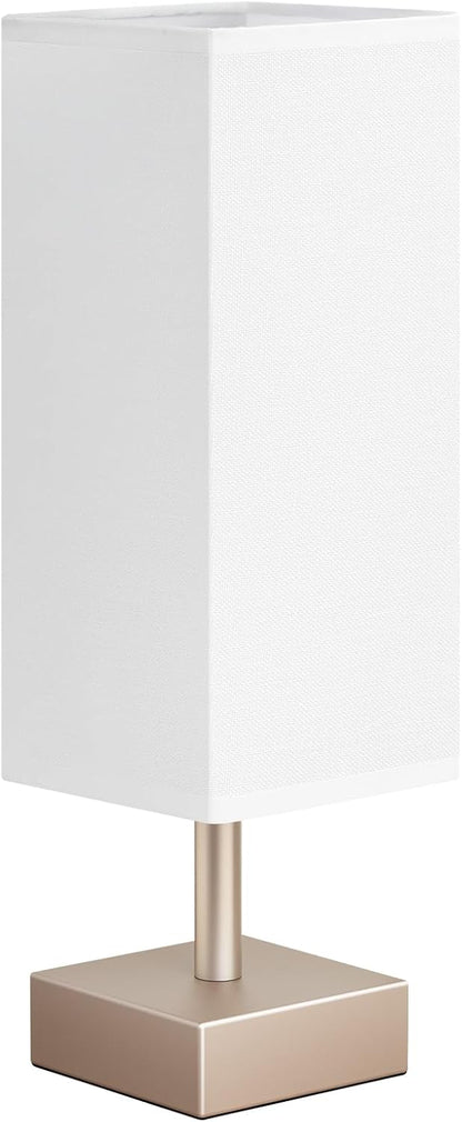 Wood-Grain Small Bedside Lamp for Bedroom - Square Cream Fabric Shade