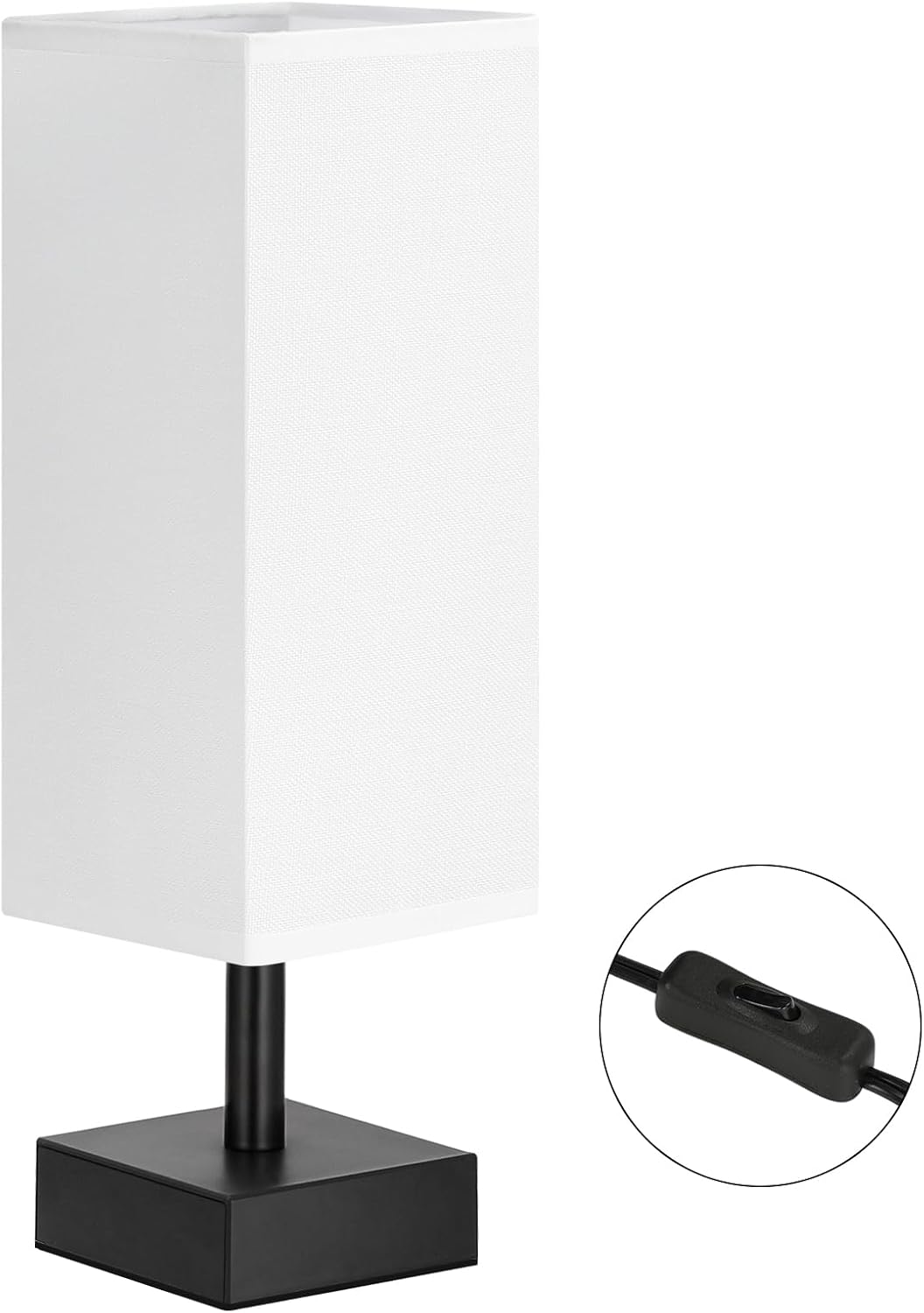 Wood-Grain Small Bedside Lamp for Bedroom - Square Cream Fabric Shade