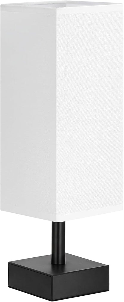 Wood-Grain Small Bedside Lamp for Bedroom - Square Cream Fabric Shade