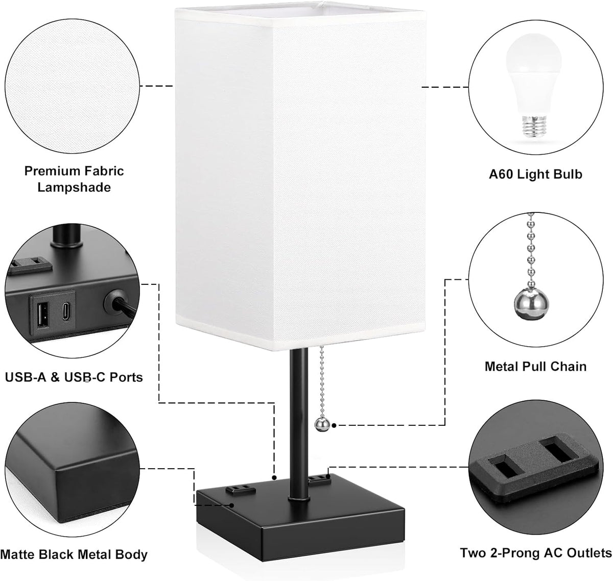 Wood-Grain Small Bedside Lamp for Bedroom - Square Cream Fabric Shade