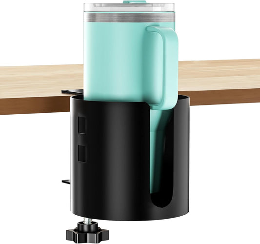 Deeper Anti-Spill Large Desk Cup Holder Clamp,Metal Table Cup Holder(Black)