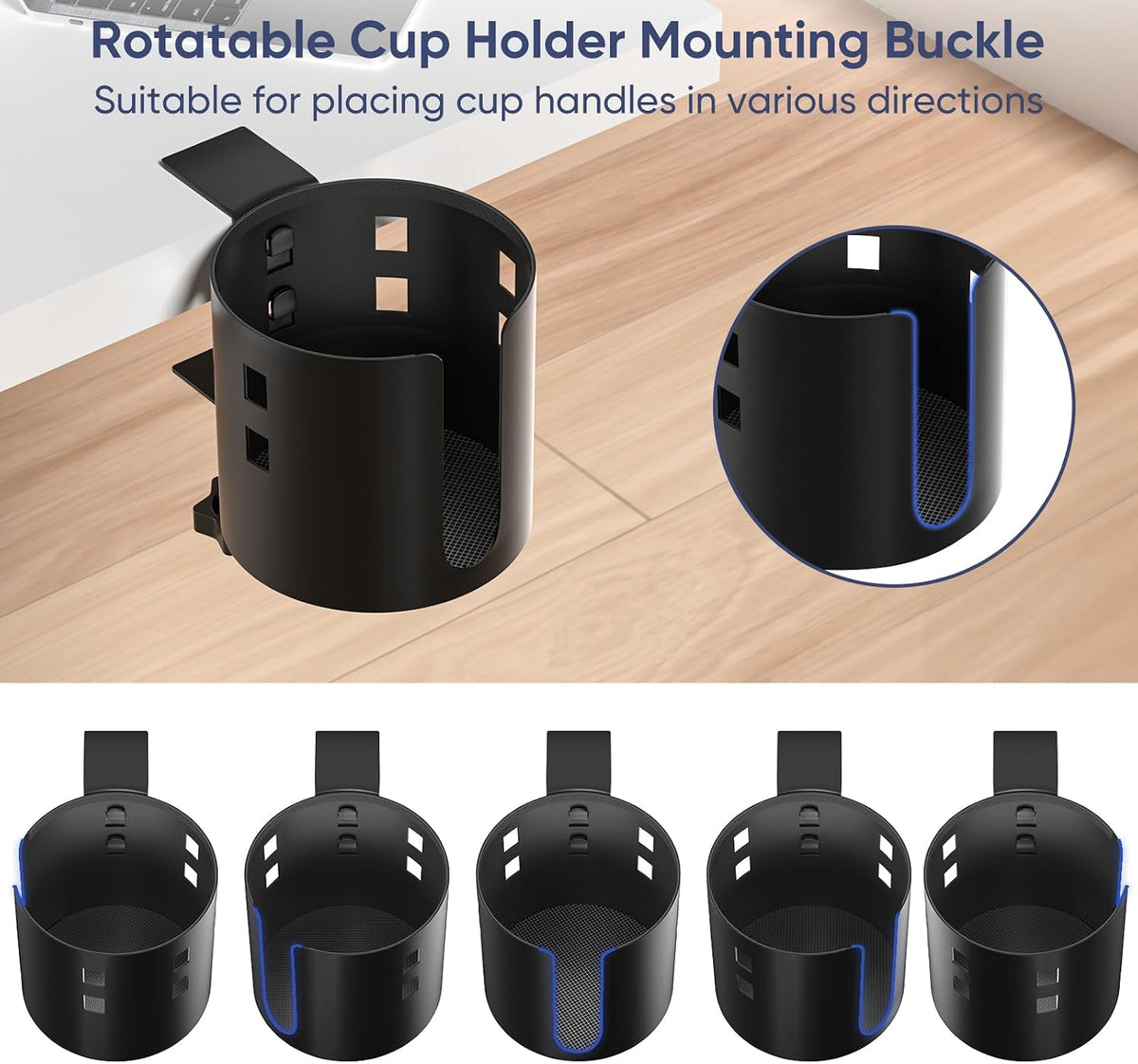Deeper Anti-Spill Large Desk Cup Holder Clamp,Metal Table Cup Holder(Black)