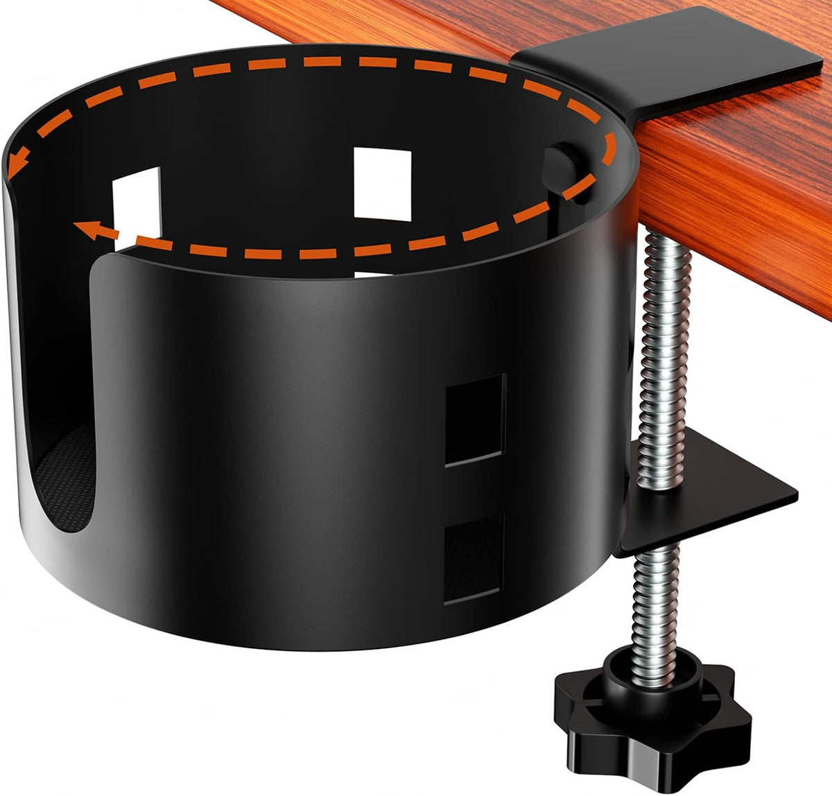 Deeper Anti-Spill Large Desk Cup Holder Clamp,Metal Table Cup Holder(Black)