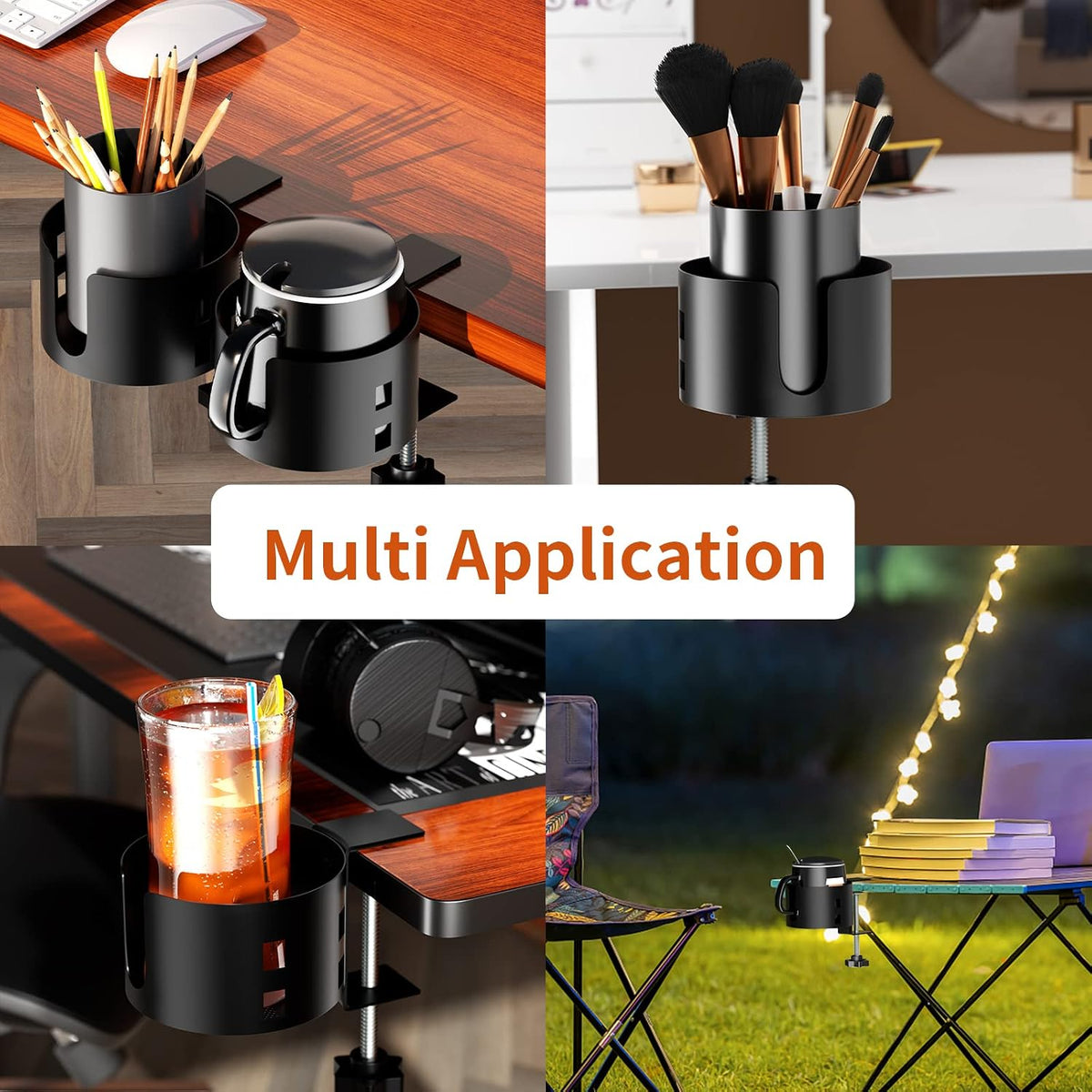 Deeper Anti-Spill Large Desk Cup Holder Clamp,Metal Table Cup Holder(Black)