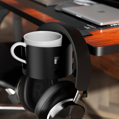 Deeper Anti-Spill Large Desk Cup Holder Clamp,Metal Table Cup Holder(Black)