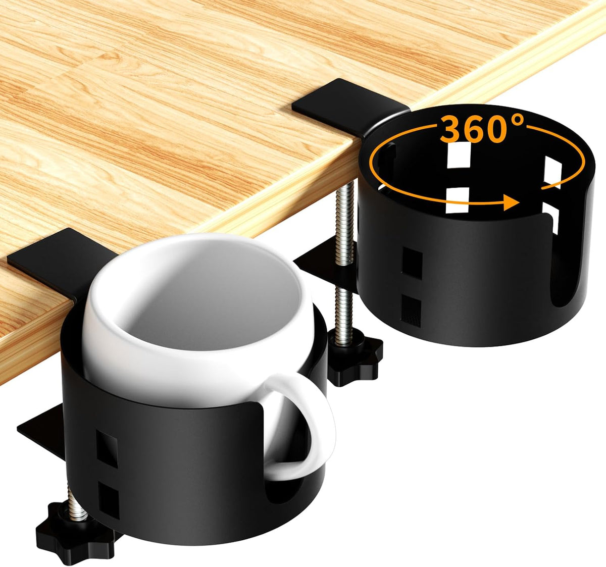 Deeper Anti-Spill Large Desk Cup Holder Clamp,Metal Table Cup Holder(Black)