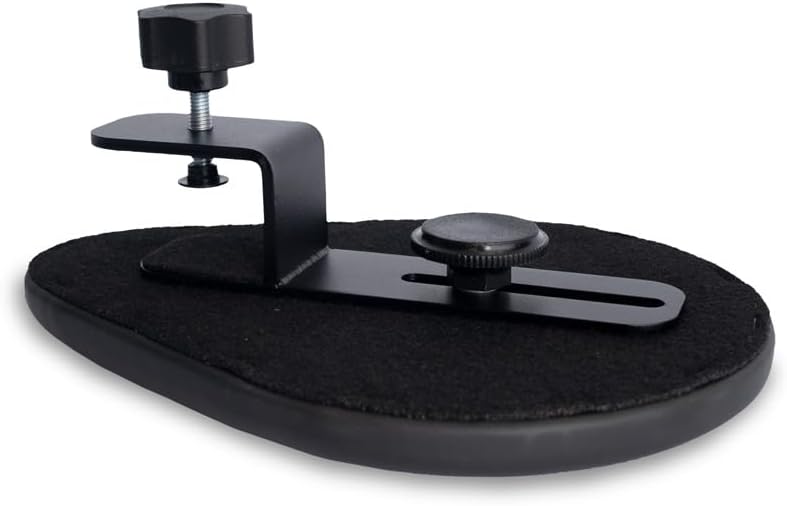 R-Go Arm Rest for Desk, Distance Adjustable, Ergonomic Desk Extender Tray, Elbow & Wrist Supoort, Soft Sponge Built-in, Easy Typing Pain Relief, Punch-Free Clamp on, Black