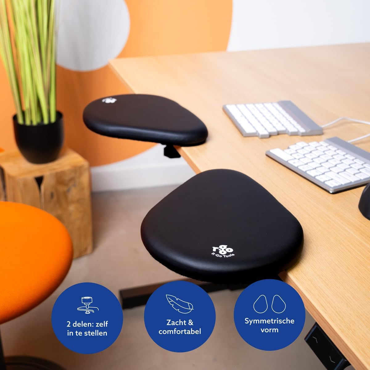 R-Go Arm Rest for Desk, Distance Adjustable, Ergonomic Desk Extender Tray, Elbow & Wrist Supoort, Soft Sponge Built-in, Easy Typing Pain Relief, Punch-Free Clamp on, Black