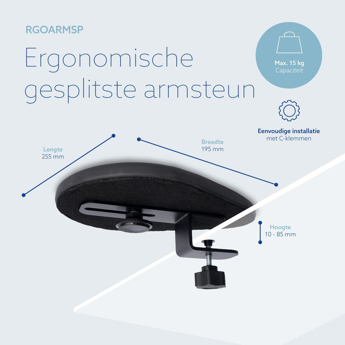 R-Go Arm Rest for Desk, Distance Adjustable, Ergonomic Desk Extender Tray, Elbow & Wrist Supoort, Soft Sponge Built-in, Easy Typing Pain Relief, Punch-Free Clamp on, Black