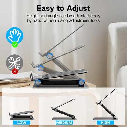 Adjustable Laptop Stand for Desk, Metal Foldable Laptop Riser