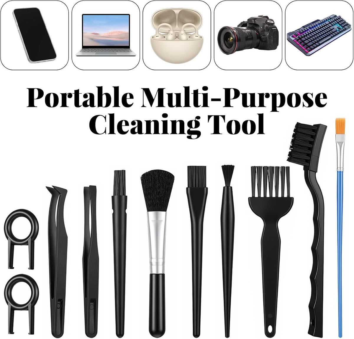 11 Pcs Mini Keyboard Cleaning Brushes Kit, Mini Anti Static Brush with Keycap Puller Tweezers, Dust Cleaning Brushes for Electronic Devices Computer Motherboard Fans Camera Small Space
