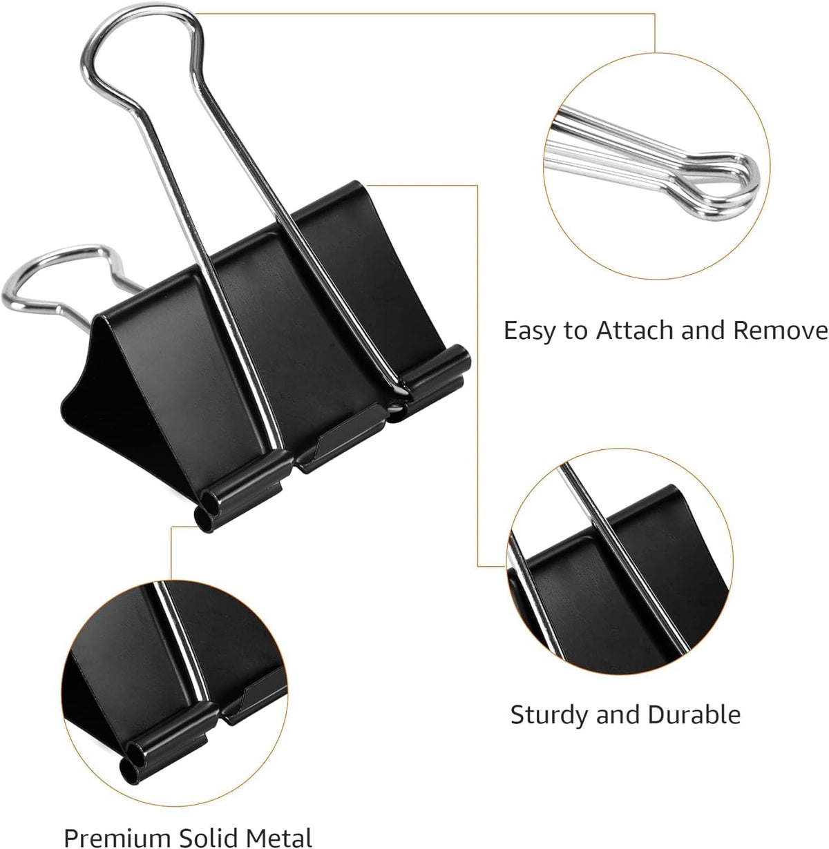 Sturdy Binder Clips, Office Supplies, Small 0.75 in, Document Organizing, School Supplies, Black