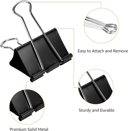 Sturdy Binder Clips, Office Supplies, Small 0.75 in, Document Organizing, School Supplies, Black