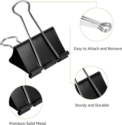 Sturdy Binder Clips, Office Supplies, Small 0.75 in, Document Organizing, School Supplies, Black