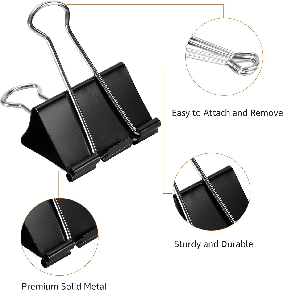 Sturdy Binder Clips, Office Supplies, Small 0.75 in, Document Organizing, School Supplies, Black