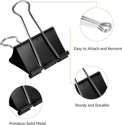 Sturdy Binder Clips, Office Supplies, Small 0.75 in, Document Organizing, School Supplies, Black