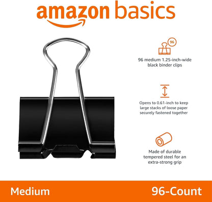Sturdy Binder Clips, Office Supplies, Small 0.75 in, Document Organizing, School Supplies, Black