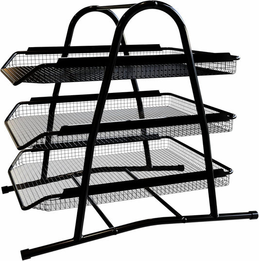 Performore 3-Tier Stackable Paper Tray Organizer for Desk - Black Metal File Rack for Legal-Size Paper (14"x8.5"), Document Holder & Desktop Storage for Office, Home, or School Organization
