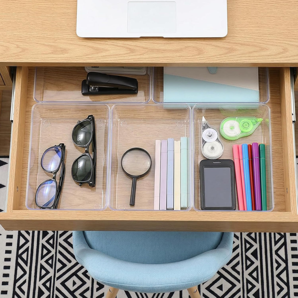 10 Pack Clear Plastic Drawer Organizer, 6" X 9" Acrylic Storage Bins with Non-Slip Pads, Acrylic Drawer Organizer Tray, Clear Desk Storage Tray for Makeup, Kitchen Utensils, Jewelry, Office, Bathroom